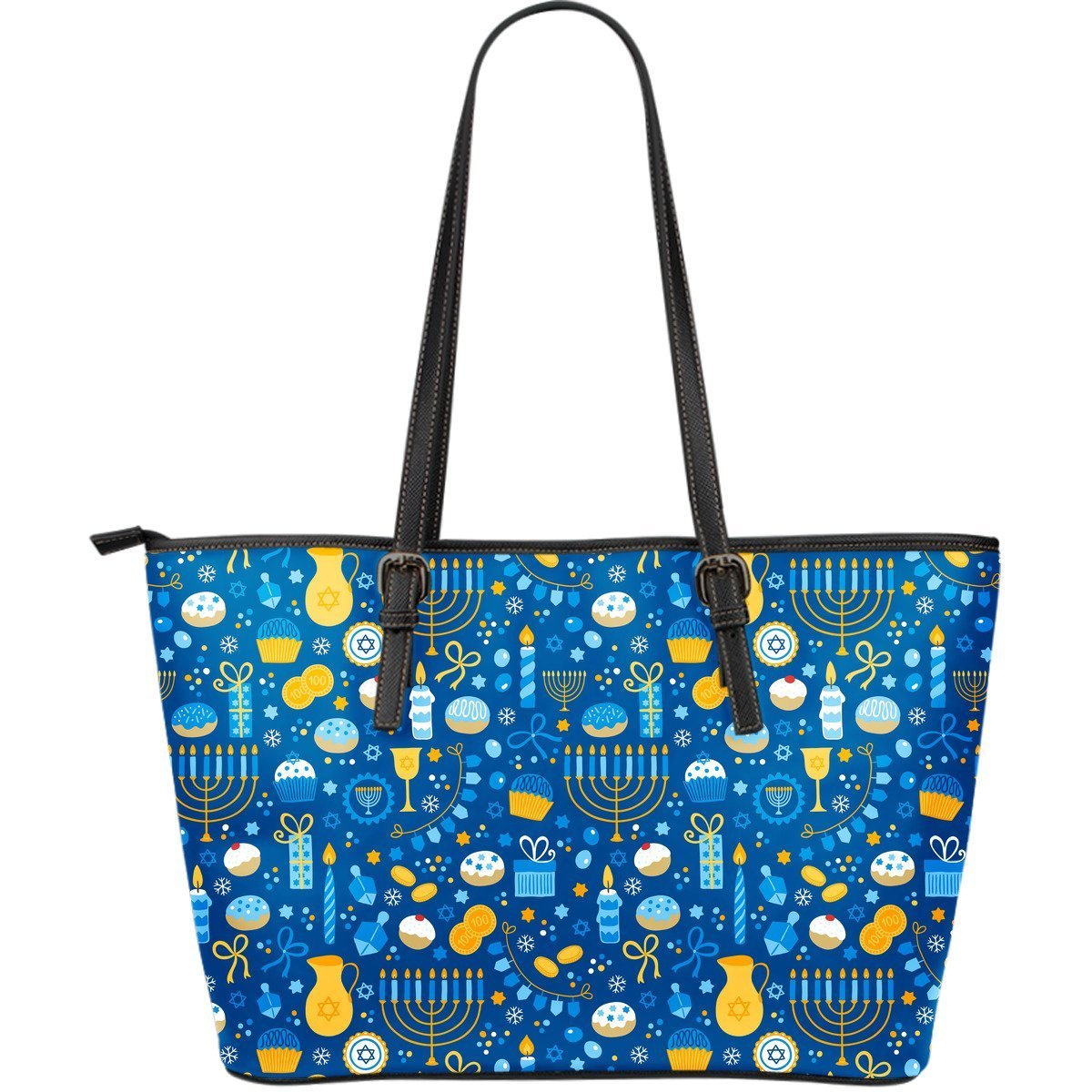 Hanukkah Print Pattern Leather Tote Bag-grizzshop