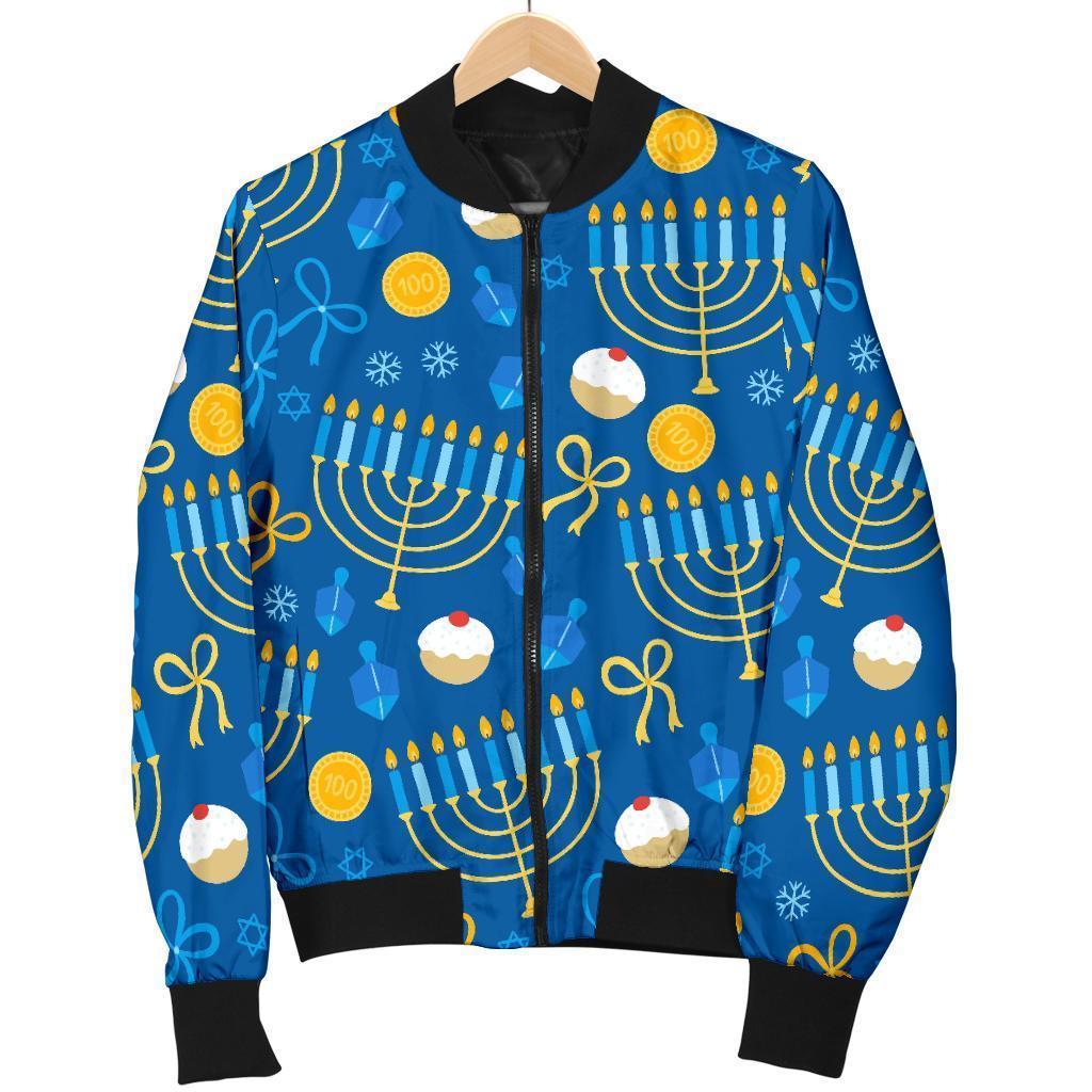 Hanukkah Pattern Print Women Casual Bomber Jacket-grizzshop