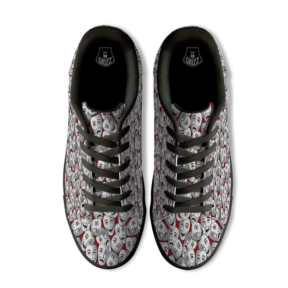 Happy And Sad Theatrical Masks Print Pattern Black Low Top Sneakers-grizzshop