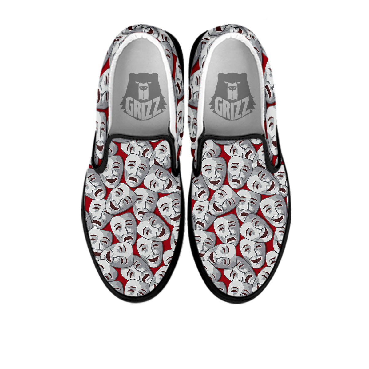 Happy And Sad Theatrical Masks Print Pattern Black Slip On Shoes-grizzshop
