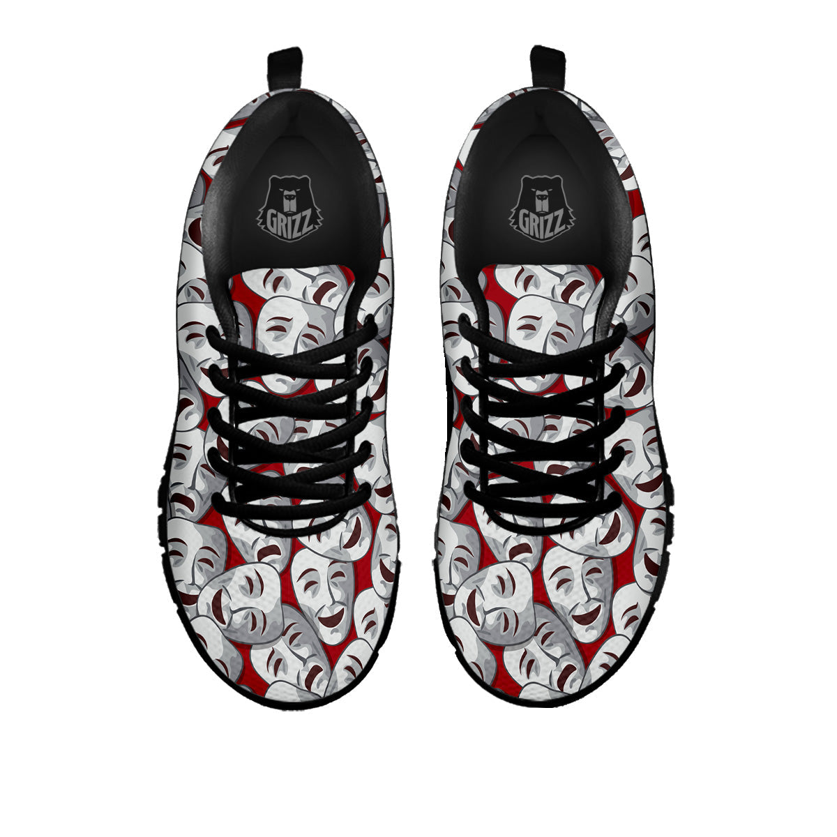 Happy And Sad Theatrical Masks Print Pattern Black Sneaker-grizzshop