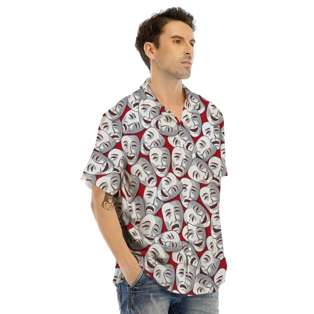 Happy And Sad Theatrical Masks Print Pattern Men's Hawaiian Shirt-grizzshop