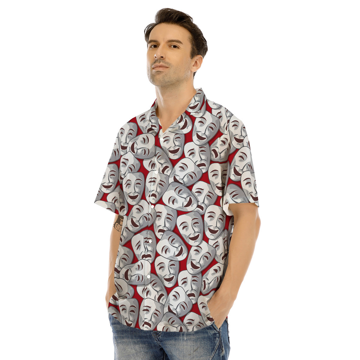 Happy And Sad Theatrical Masks Print Pattern Men's Hawaiian Shirt-grizzshop