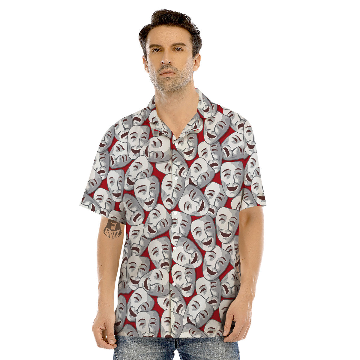 Happy And Sad Theatrical Masks Print Pattern Men's Hawaiian Shirt-grizzshop