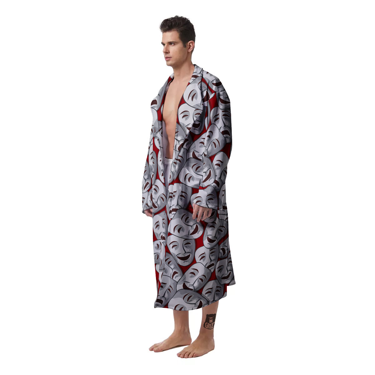Happy And Sad Theatrical Masks Print Pattern Men's Robe-grizzshop