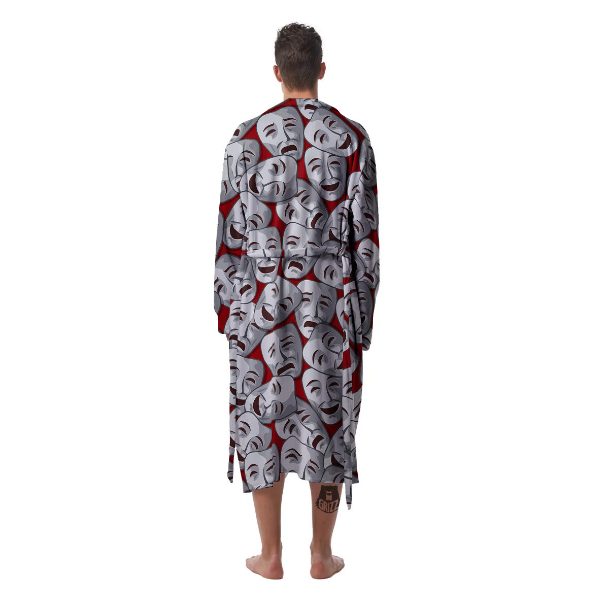 Happy And Sad Theatrical Masks Print Pattern Men's Robe-grizzshop