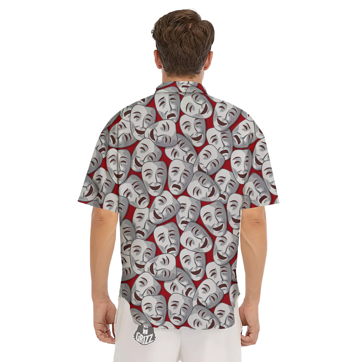 Happy And Sad Theatrical Masks Print Pattern Men's Short Sleeve Shirts-grizzshop