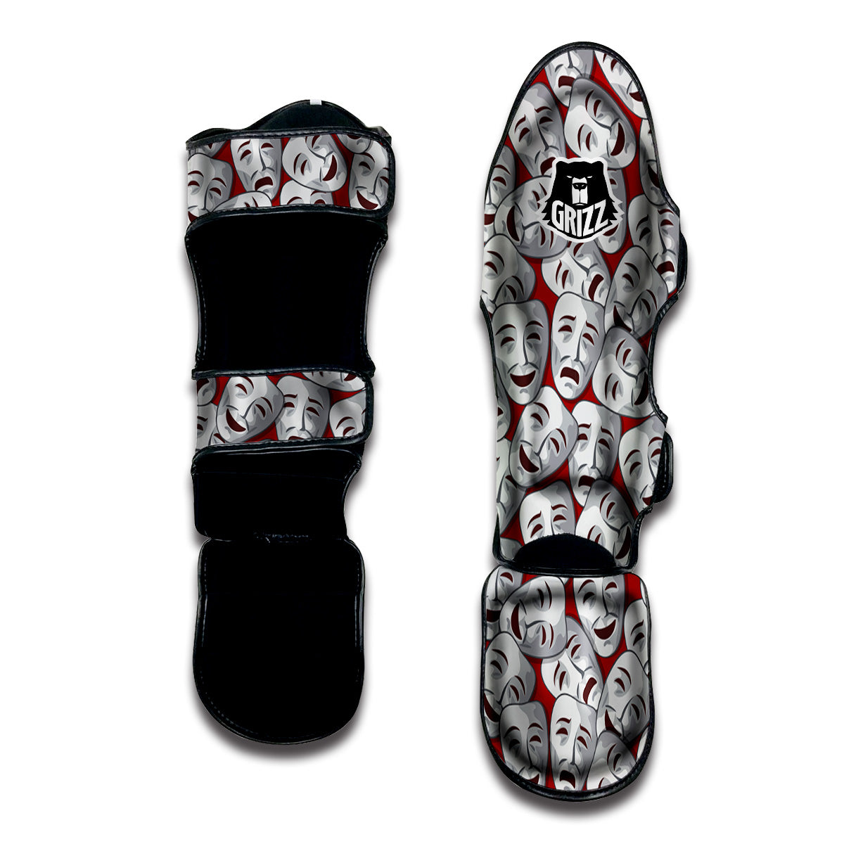 Happy And Sad Theatrical Masks Print Pattern Muay Thai Shin Guards-grizzshop