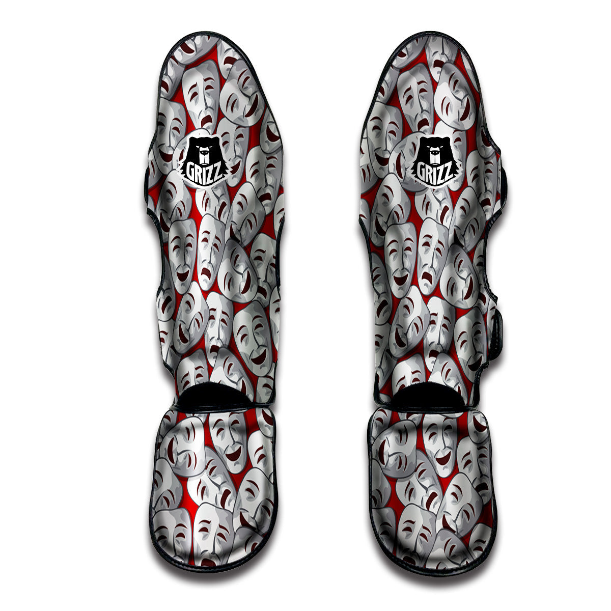 Happy And Sad Theatrical Masks Print Pattern Muay Thai Shin Guards-grizzshop