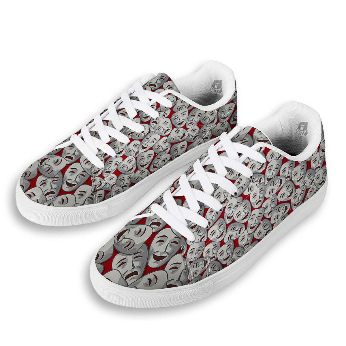 Happy And Sad Theatrical Masks Print Pattern White Low Top Sneakers-grizzshop