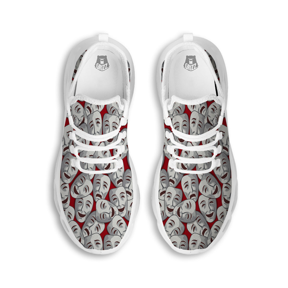 Happy And Sad Theatrical Masks Print Pattern White Running Shoes-grizzshop