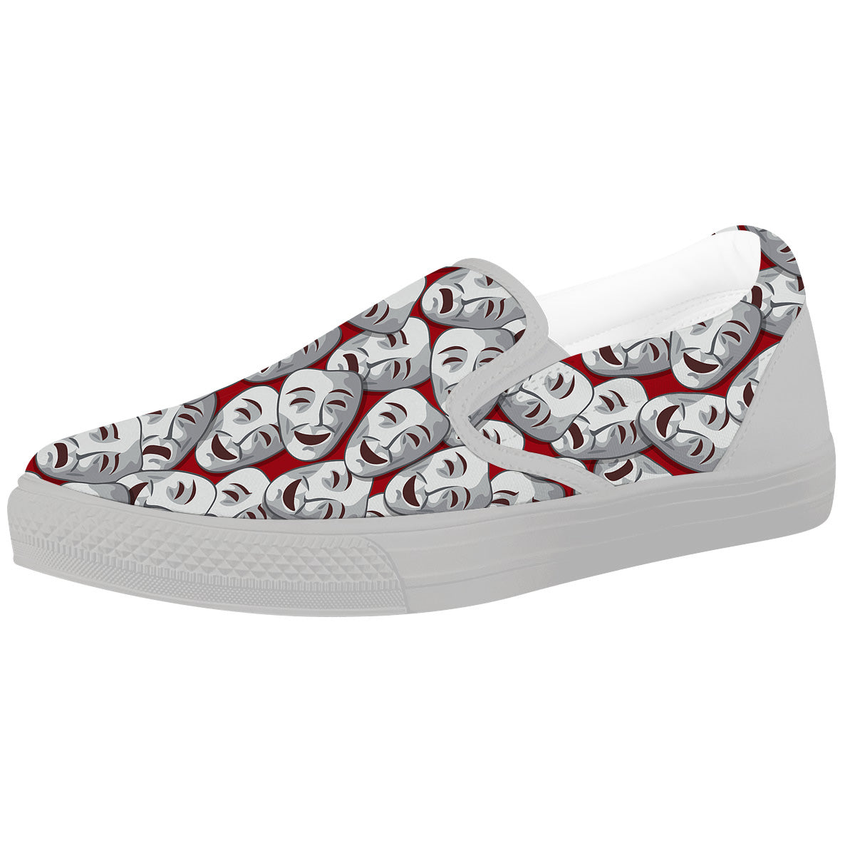 Happy And Sad Theatrical Masks Print Pattern White Slip On Shoes-grizzshop