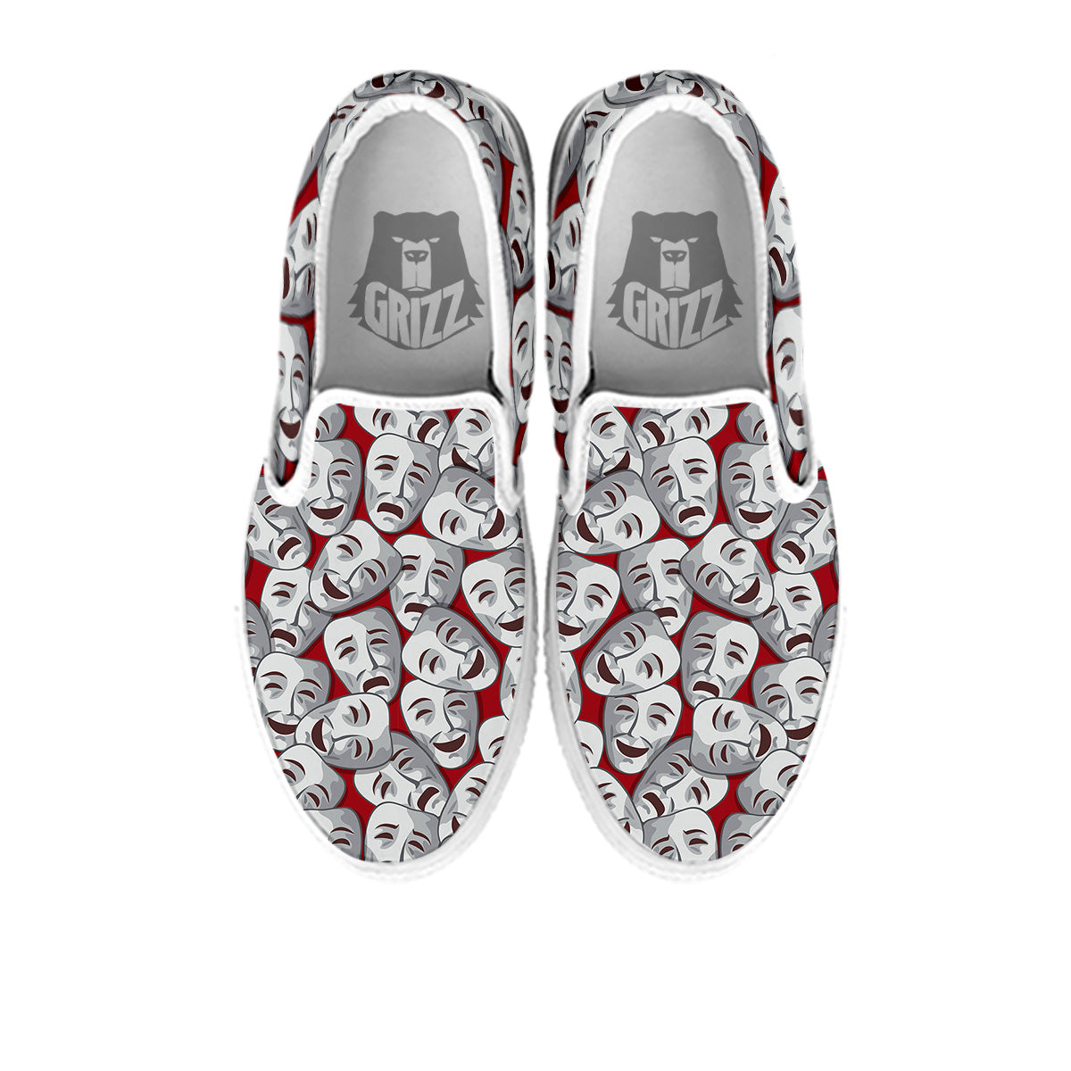 Happy And Sad Theatrical Masks Print Pattern White Slip On Shoes-grizzshop