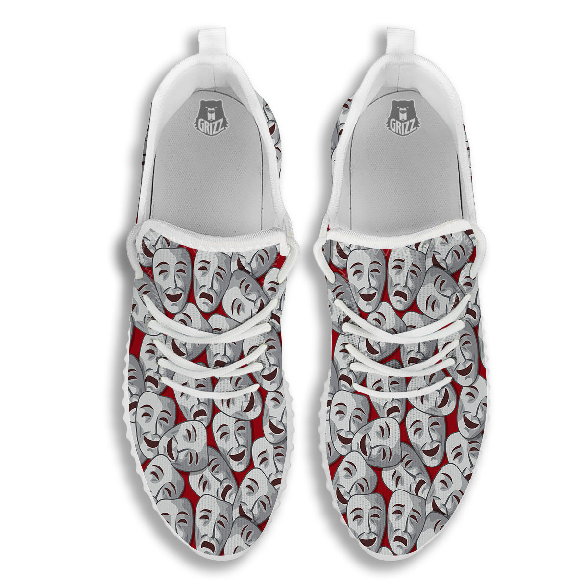 Happy And Sad Theatrical Masks Print Pattern White Walking Shoes-grizzshop