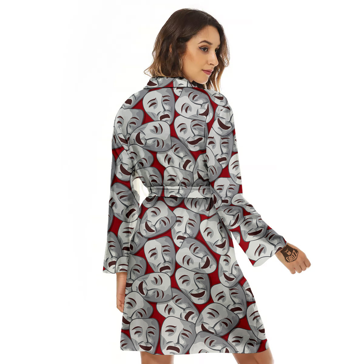 Happy And Sad Theatrical Masks Print Pattern Women's Robe-grizzshop