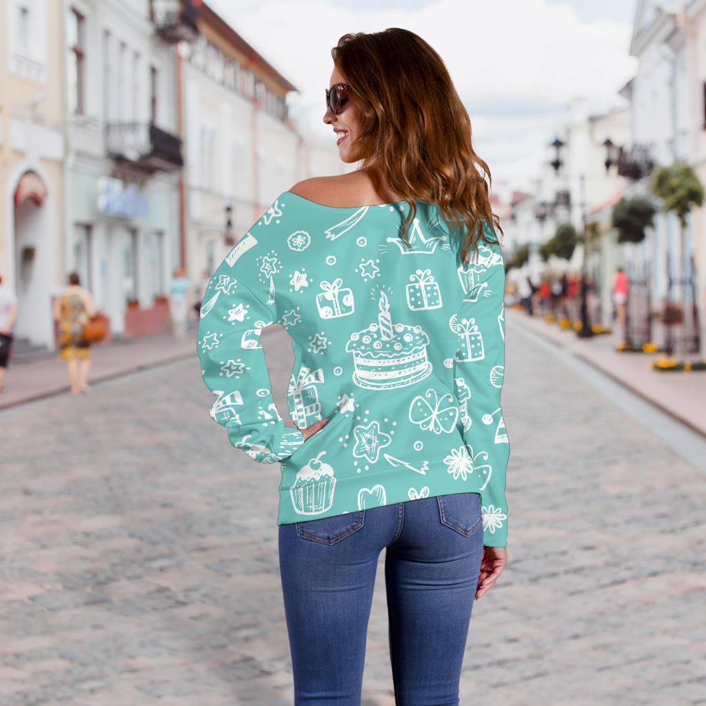 Happy Birthday Print Pattern Women Off Shoulder Sweatshirt-grizzshop