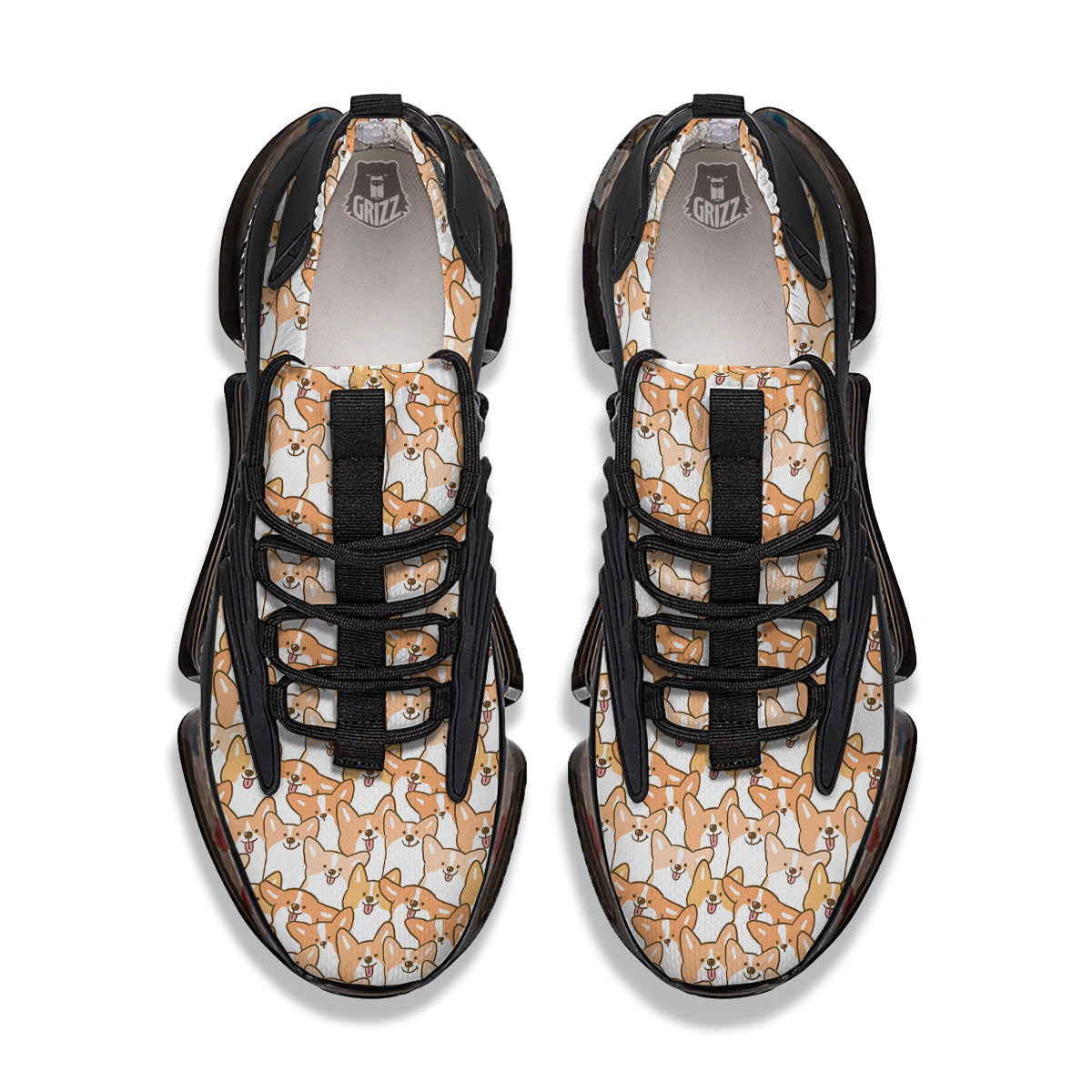 Happy Corgi Print Pattern Black Gym Shoes-grizzshop
