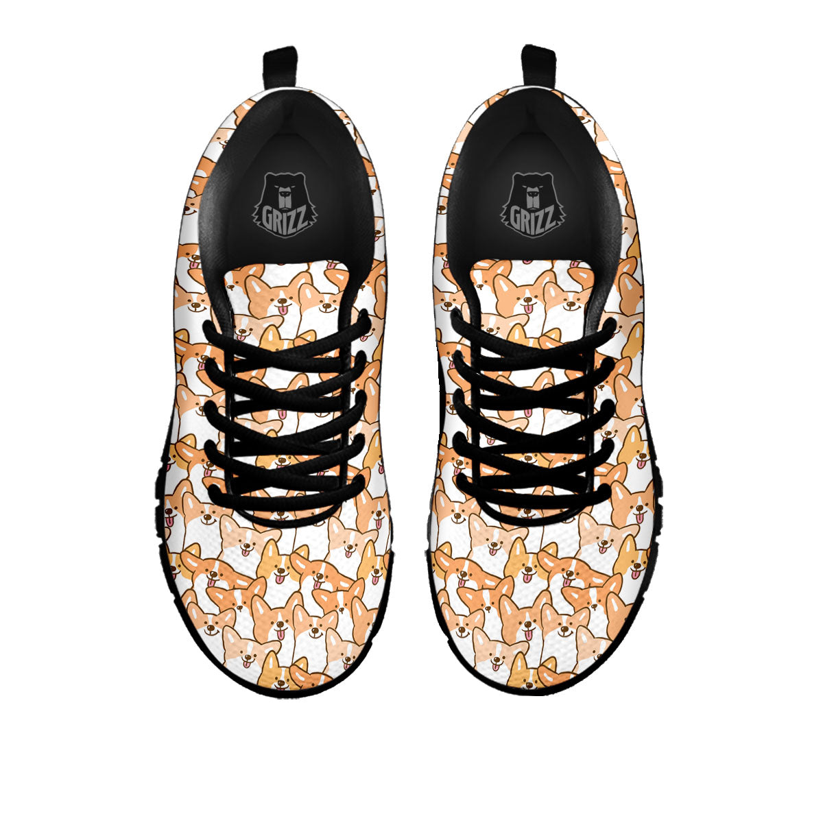 Happy Corgi Print Pattern Black Sneaker-grizzshop