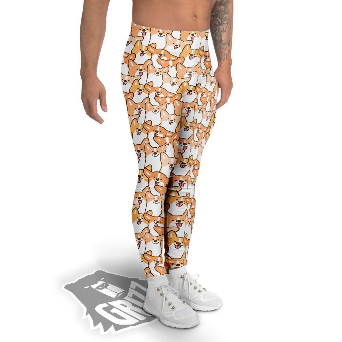 Happy Corgi Print Pattern Men's Leggings-grizzshop