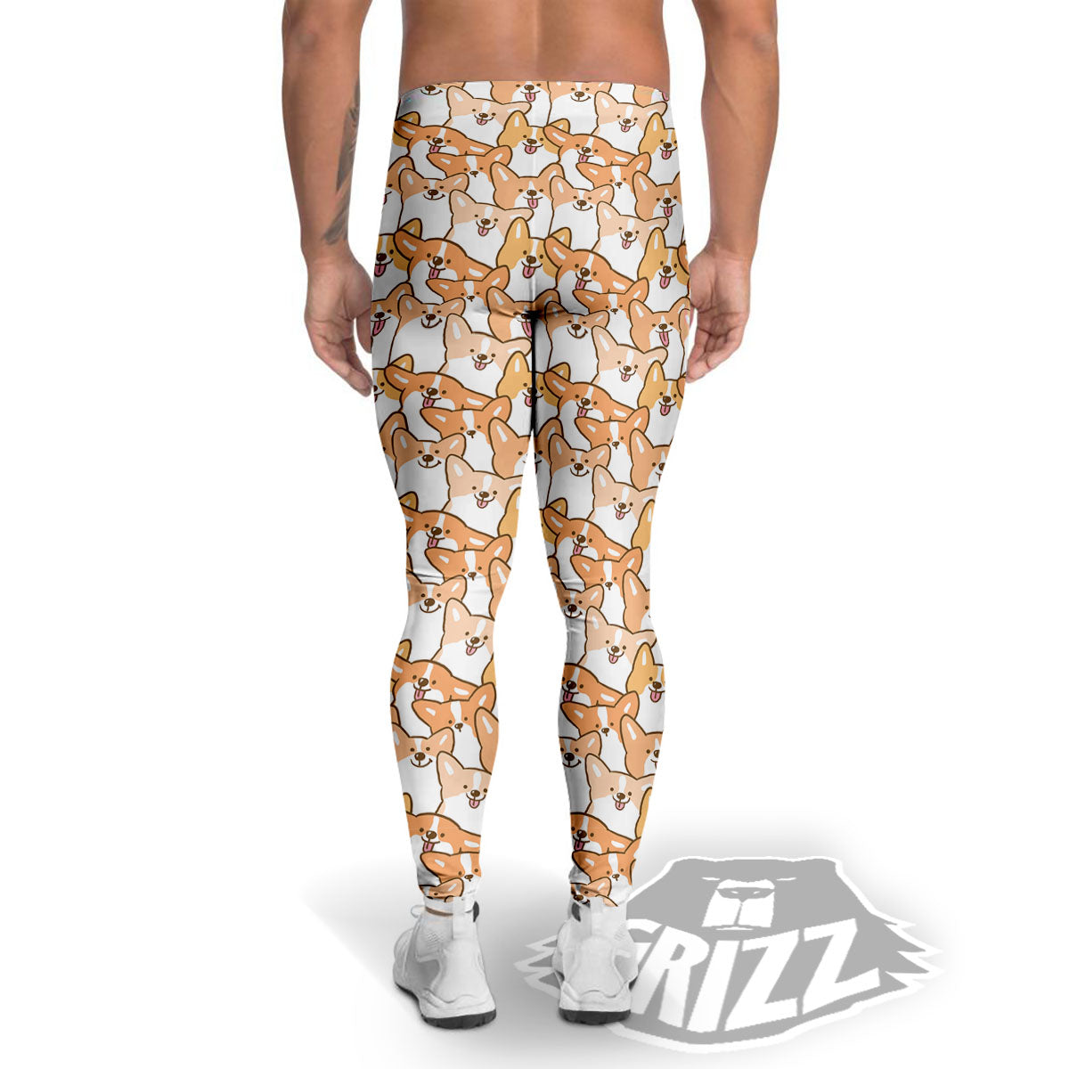 Happy Corgi Print Pattern Men's Leggings-grizzshop