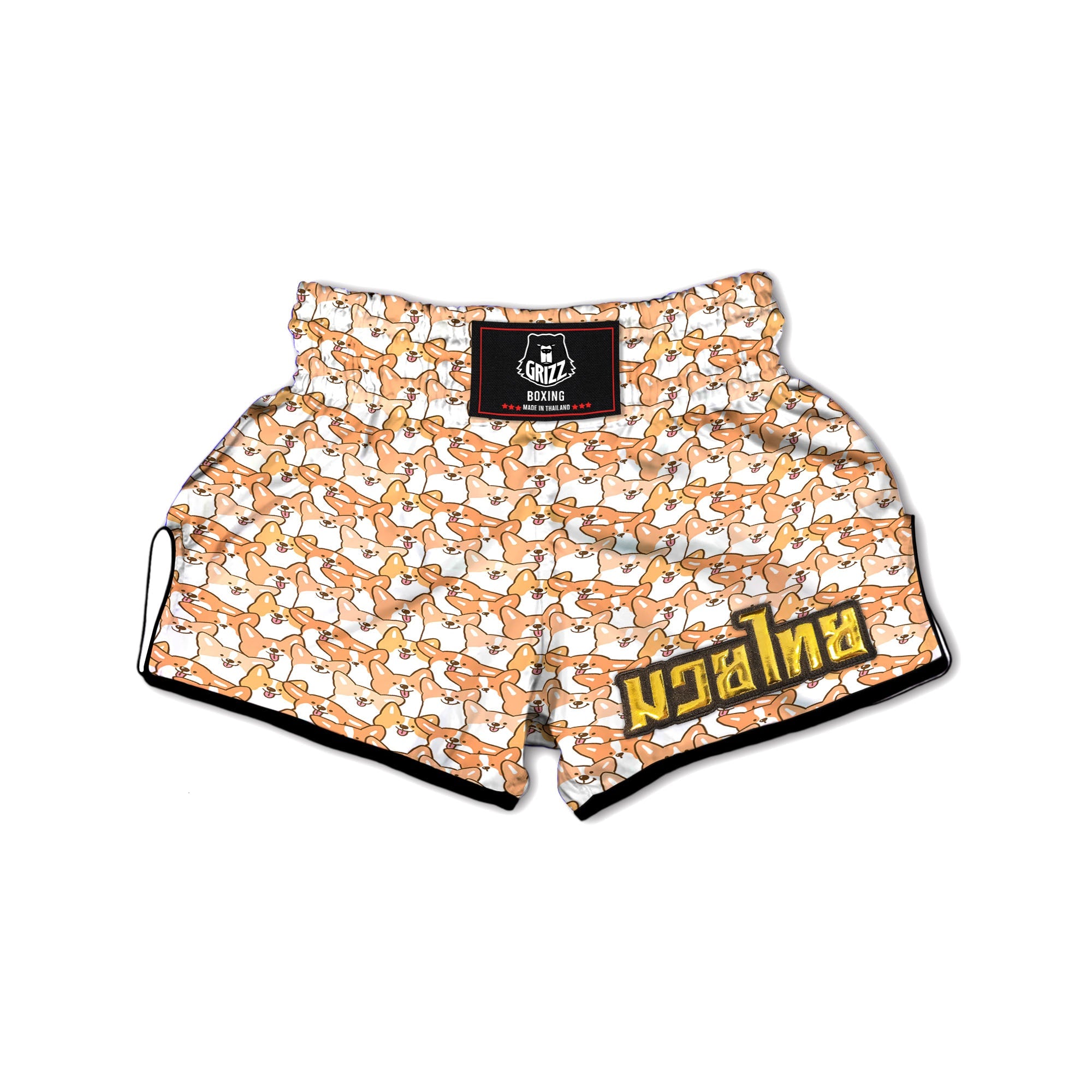 Happy Corgi Print Pattern Muay Thai Boxing Shorts-grizzshop
