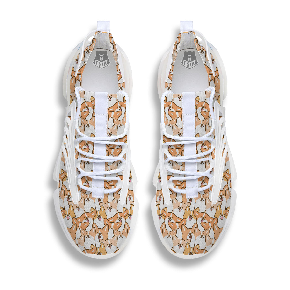 Happy Corgi Print Pattern White Gym Shoes-grizzshop