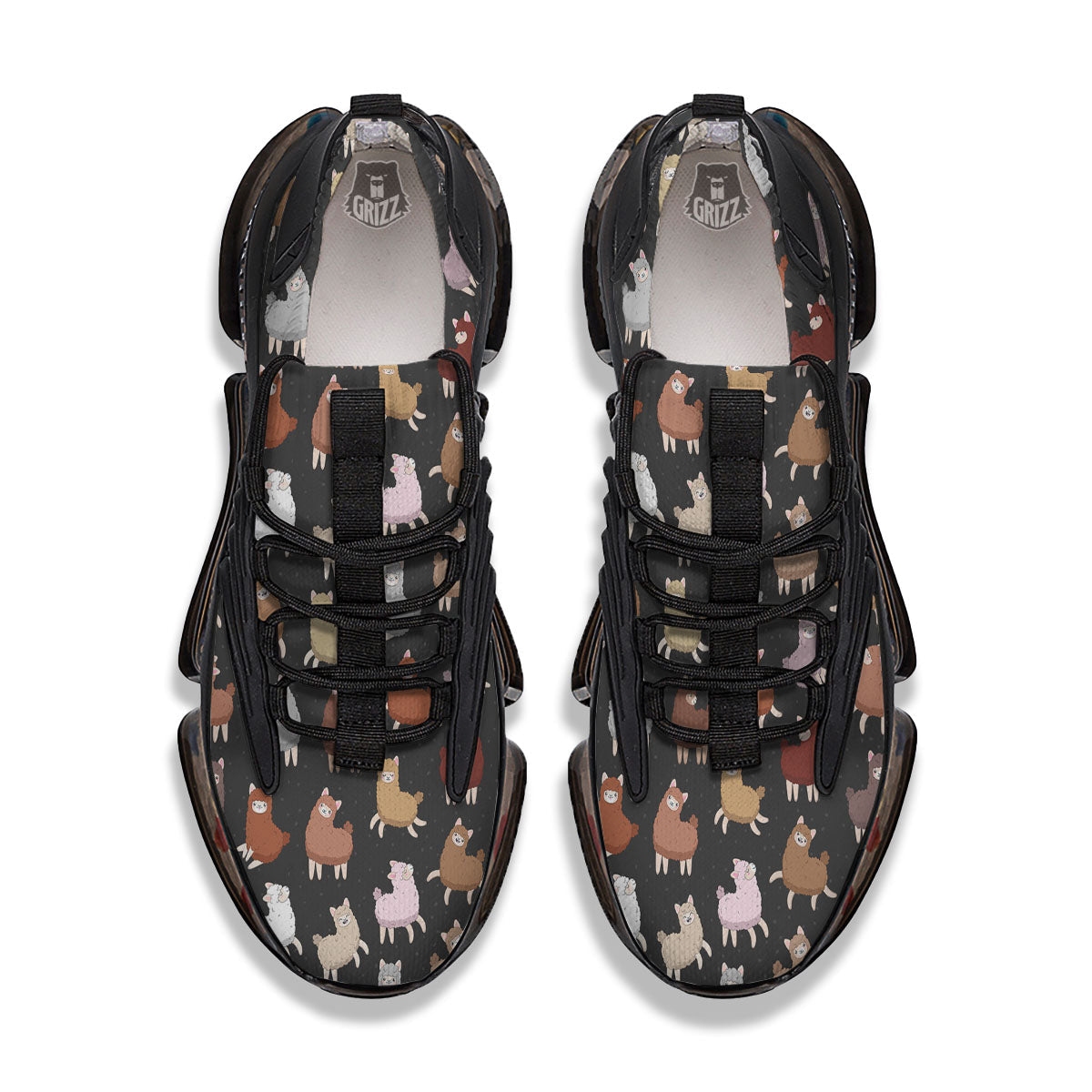 Happy Llama Print Pattern Black Gym Shoes-grizzshop