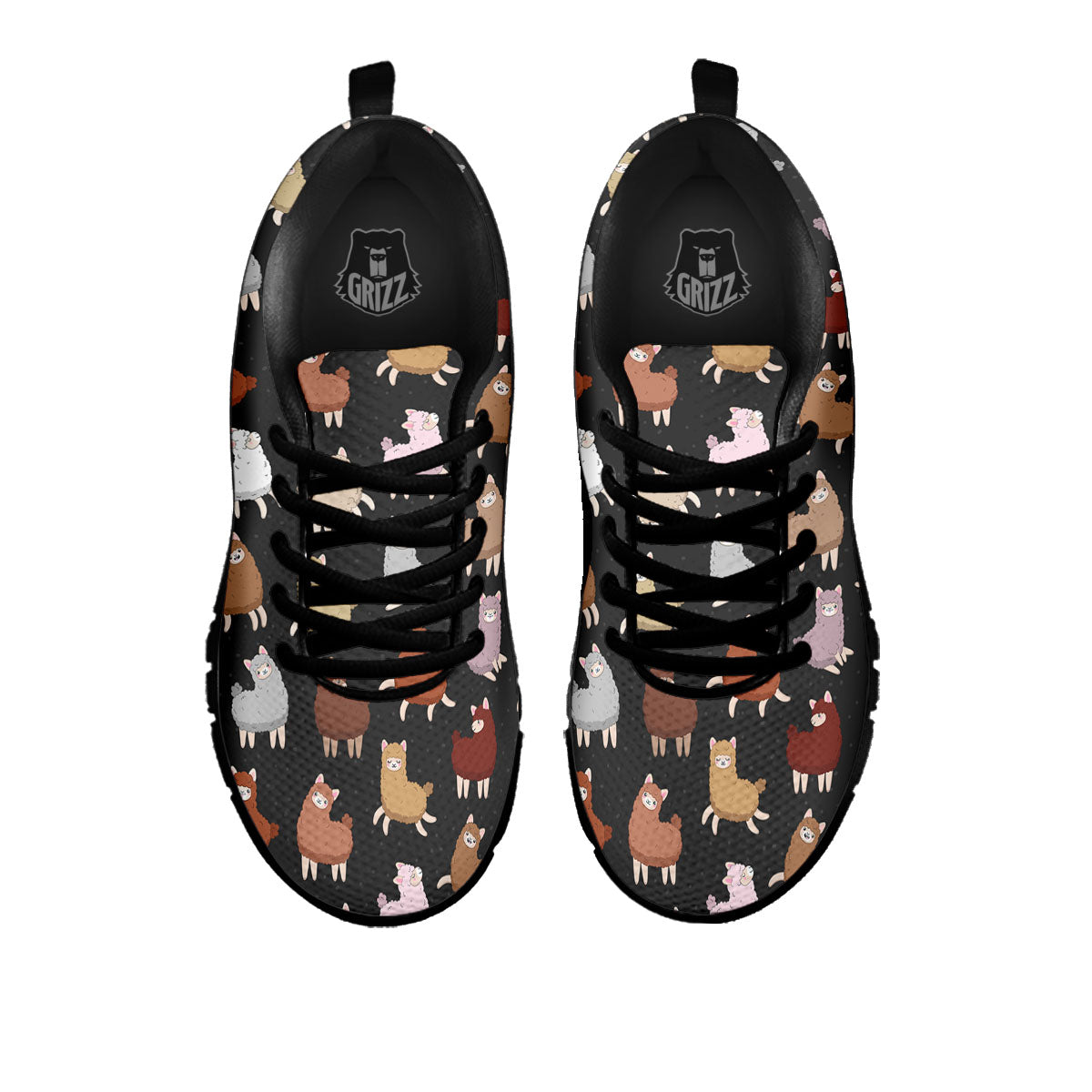 Happy Llama Print Pattern Black Sneaker-grizzshop