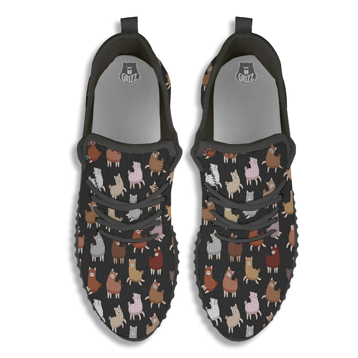 Happy Llama Print Pattern Black Walking Shoes-grizzshop