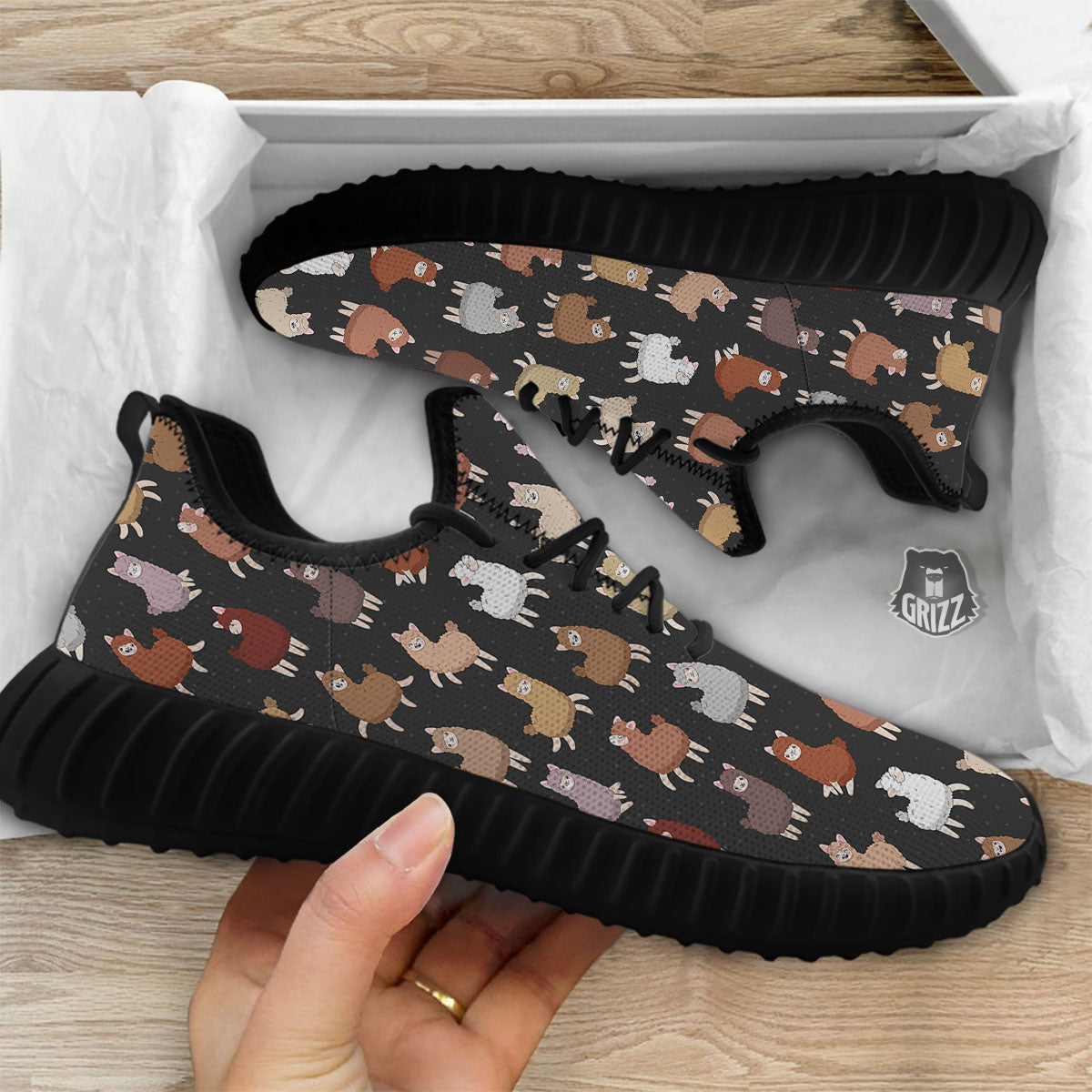 Happy Llama Print Pattern Black Walking Shoes-grizzshop