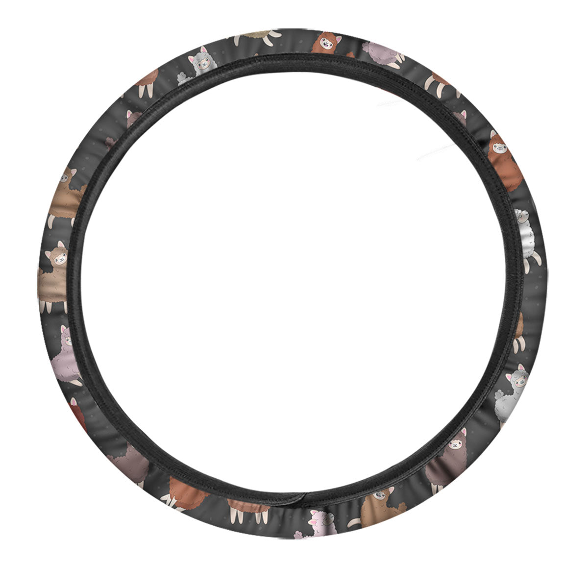Happy Llama Print Pattern Car Steering Wheel Cover-grizzshop