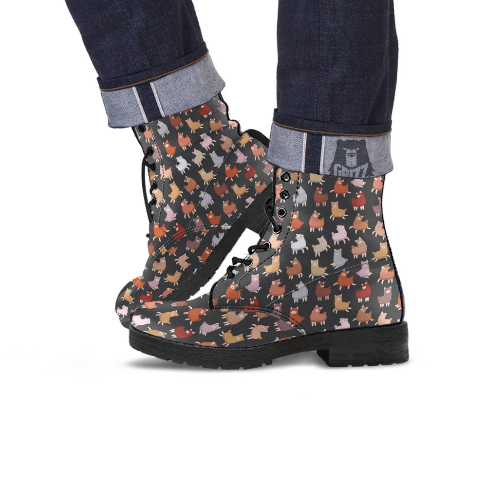 Happy Llama Print Pattern Leather Boots-grizzshop