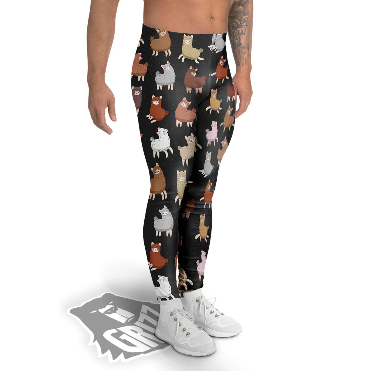 Happy Llama Print Pattern Men's Leggings-grizzshop