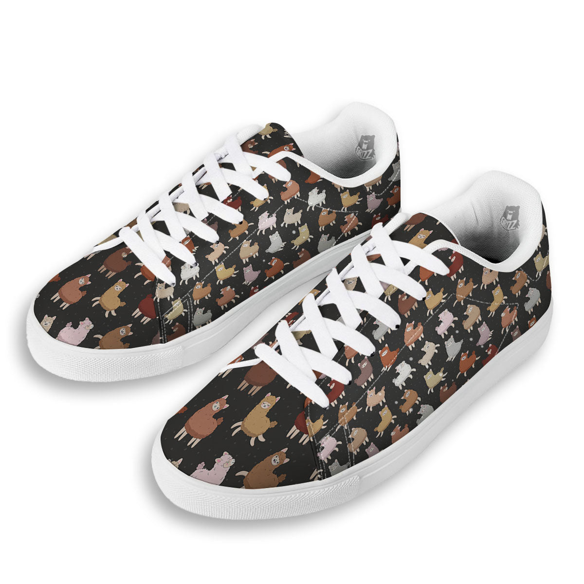 Happy Llama Print Pattern White Low Top Sneakers-grizzshop