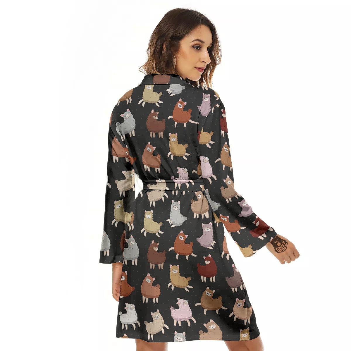 Happy Llama Print Pattern Women's Robe-grizzshop