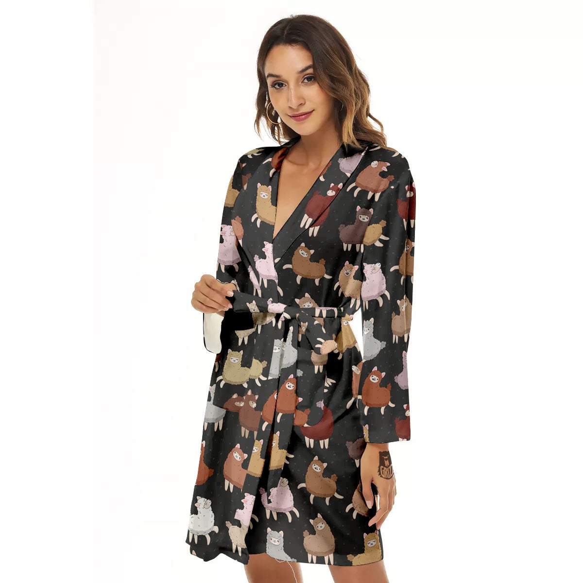 Happy Llama Print Pattern Women's Robe-grizzshop