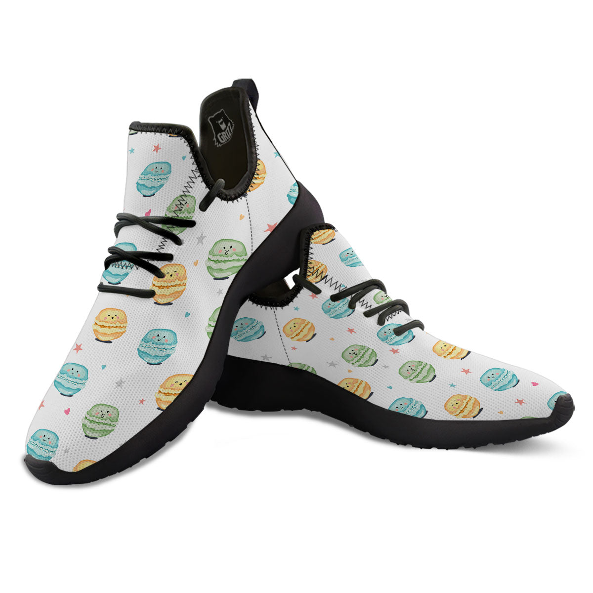 Happy Macarons Print Pattern Black Athletic Shoes-grizzshop