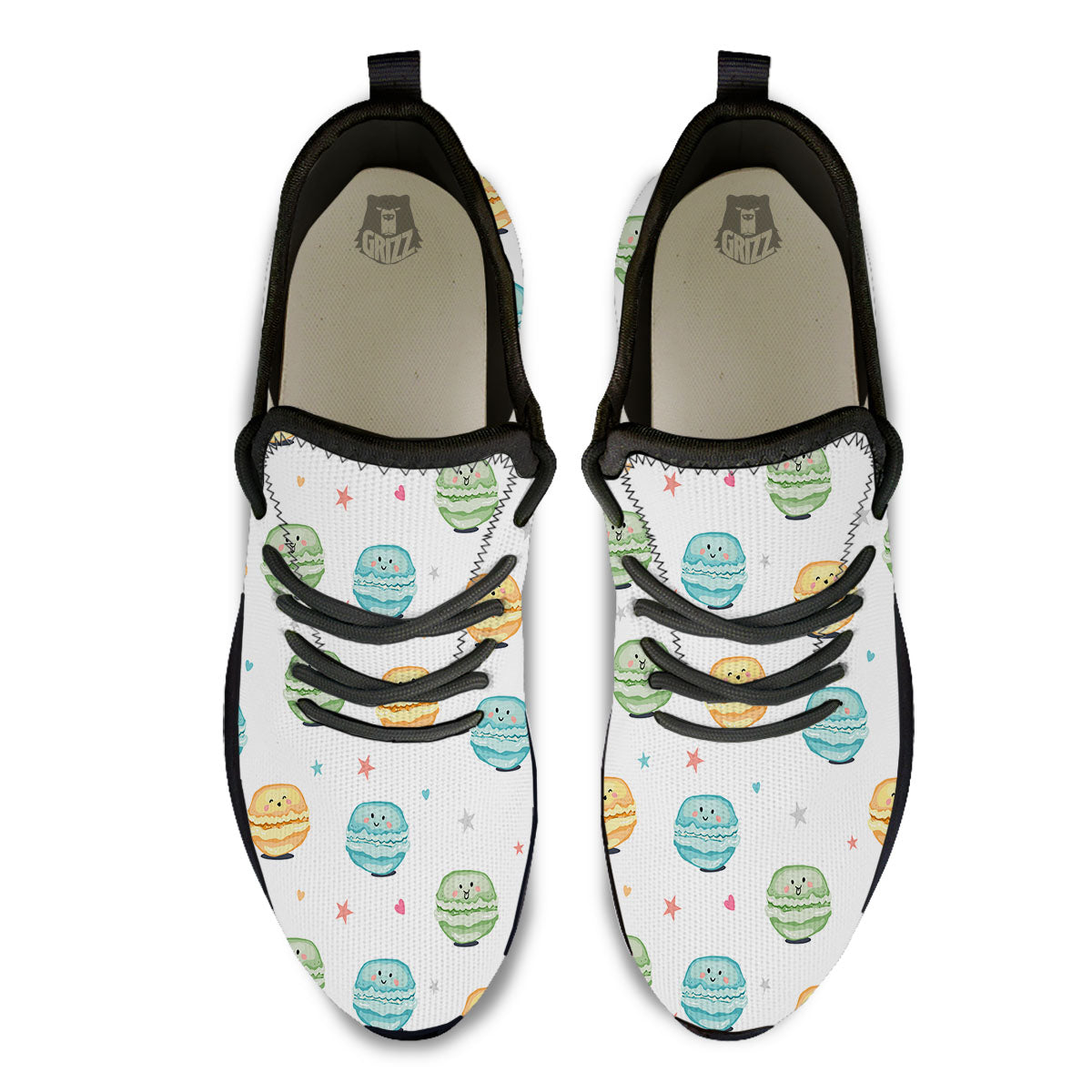 Happy Macarons Print Pattern Black Athletic Shoes-grizzshop