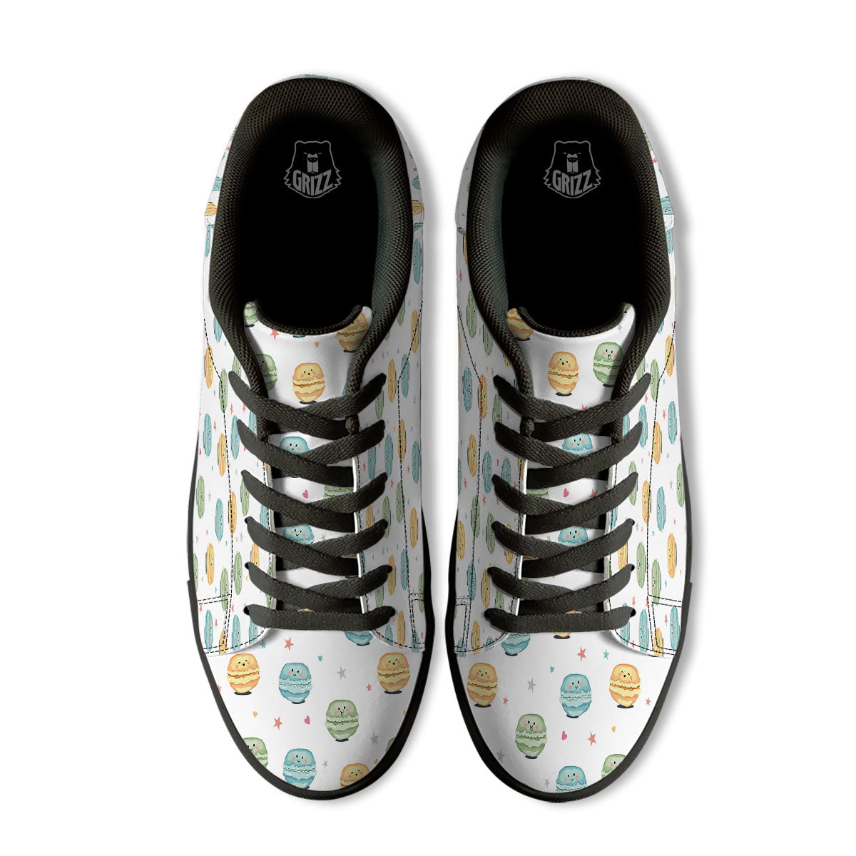 Happy Macarons Print Pattern Black Low Top Sneakers-grizzshop