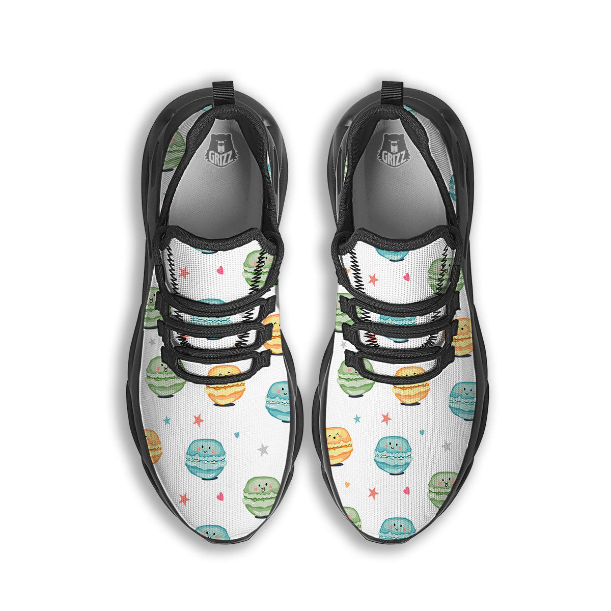 Happy Macarons Print Pattern Black Running Shoes-grizzshop