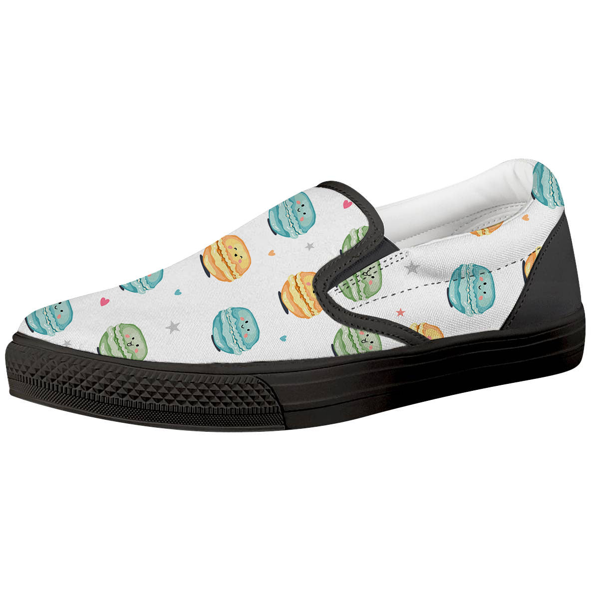 Happy Macarons Print Pattern Black Slip On Shoes-grizzshop