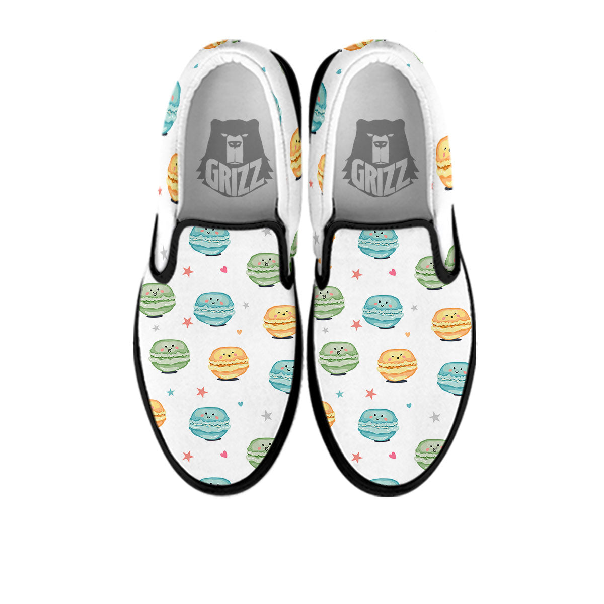 Happy Macarons Print Pattern Black Slip On Shoes-grizzshop