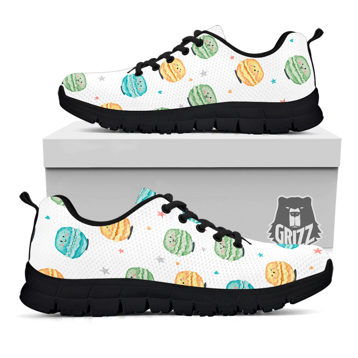 Happy Macarons Print Pattern Black Sneaker-grizzshop