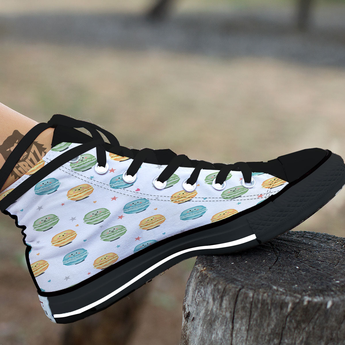 Happy Macarons Print Pattern High Top Shoes-grizzshop