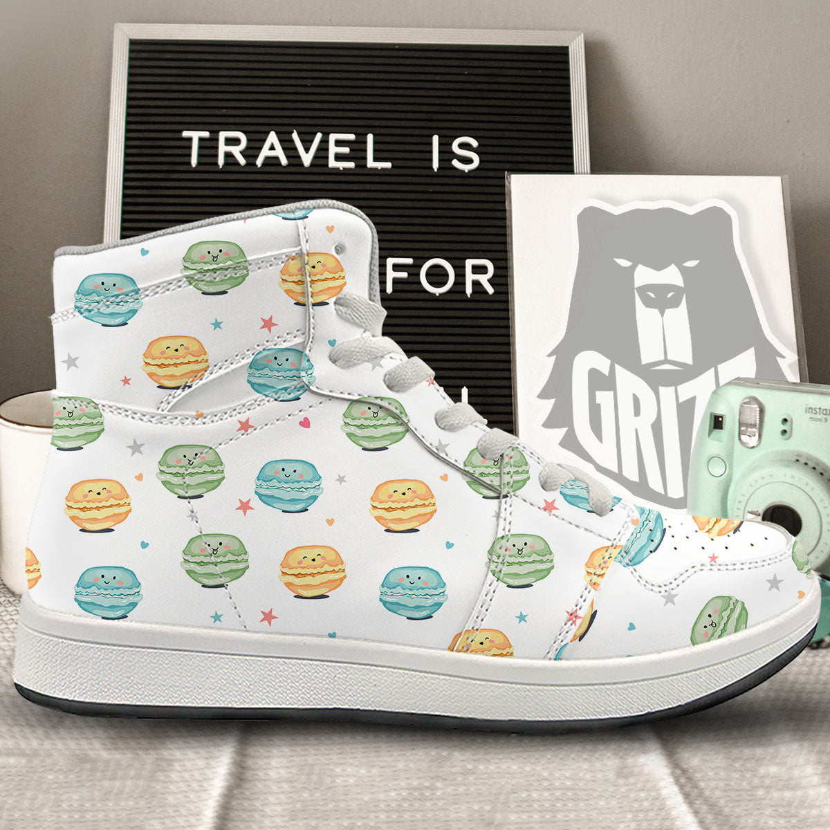 Happy Macarons Print Pattern High Top Sneakers-grizzshop