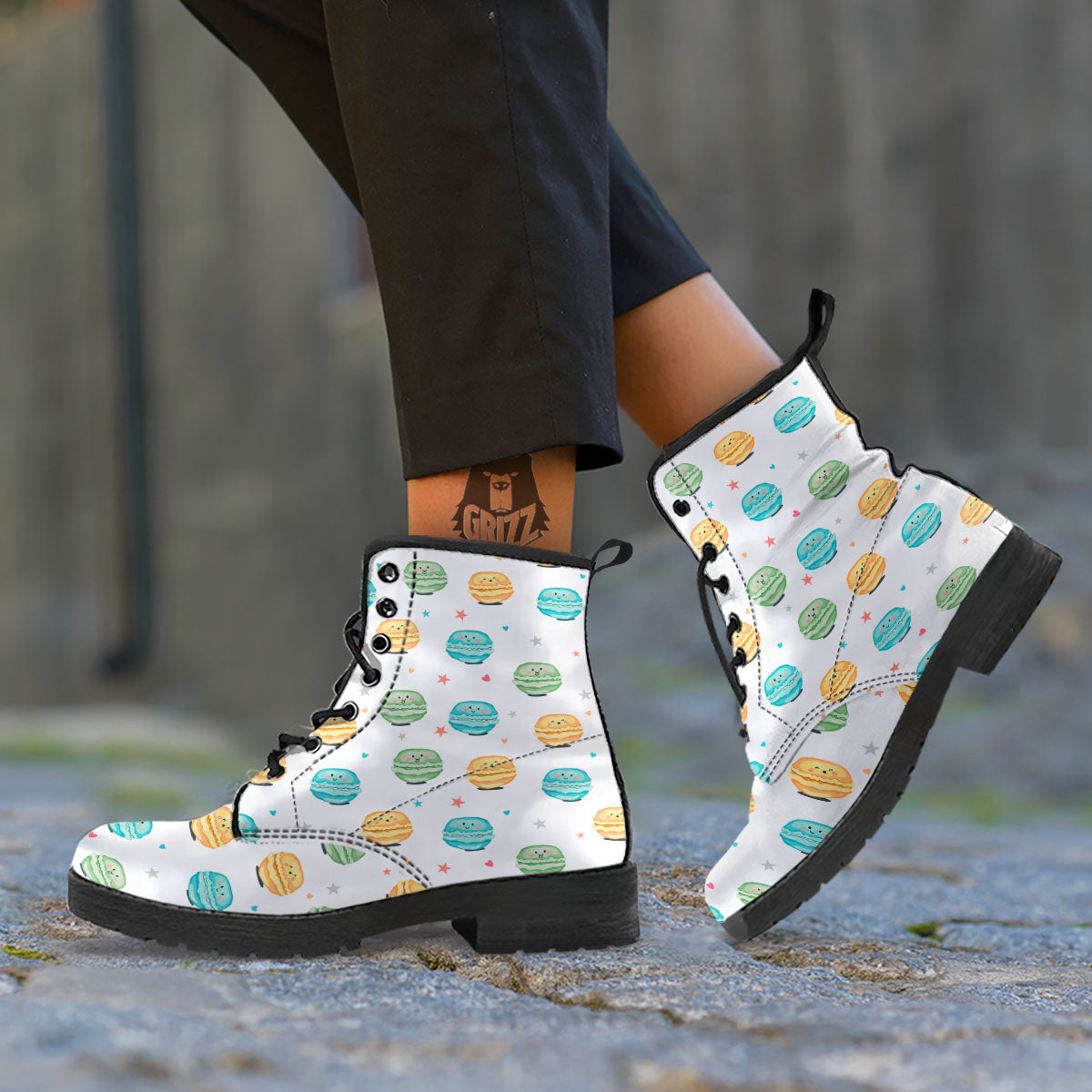 Happy Macarons Print Pattern Leather Boots-grizzshop