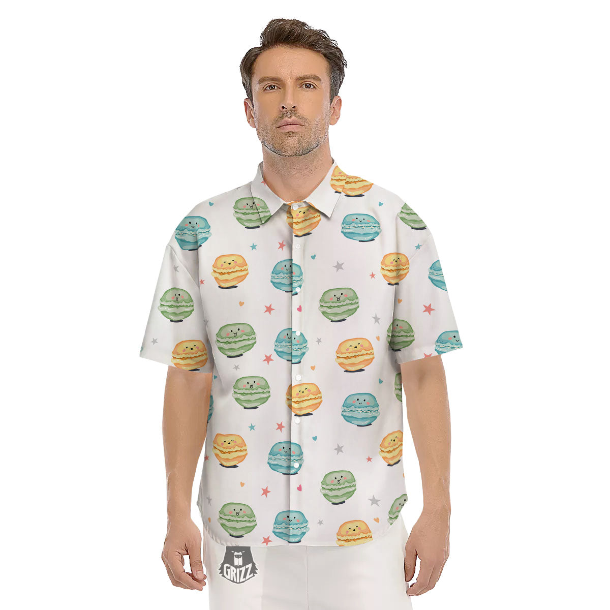 Happy Macarons Print Pattern Men's Short Sleeve Shirts-grizzshop