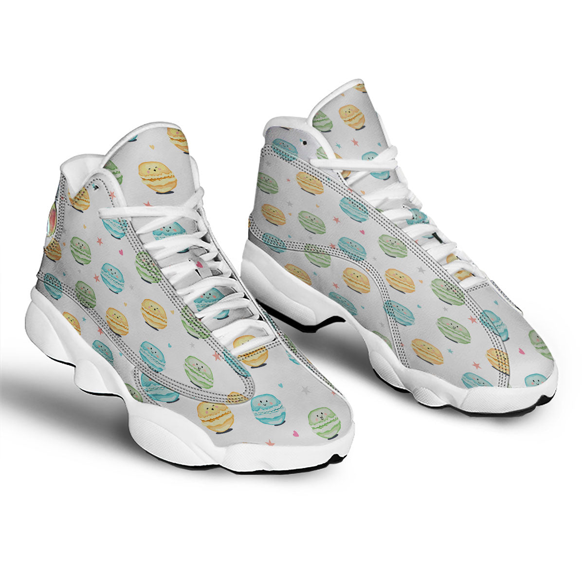 Happy Macarons Print Pattern White Basketball Shoes-grizzshop