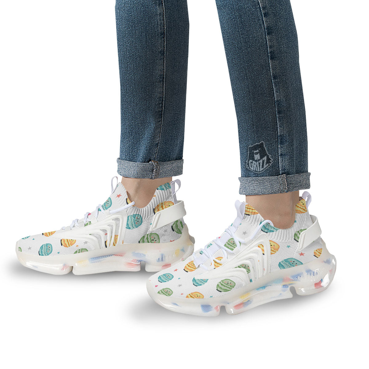 Happy Macarons Print Pattern White Gym Shoes-grizzshop