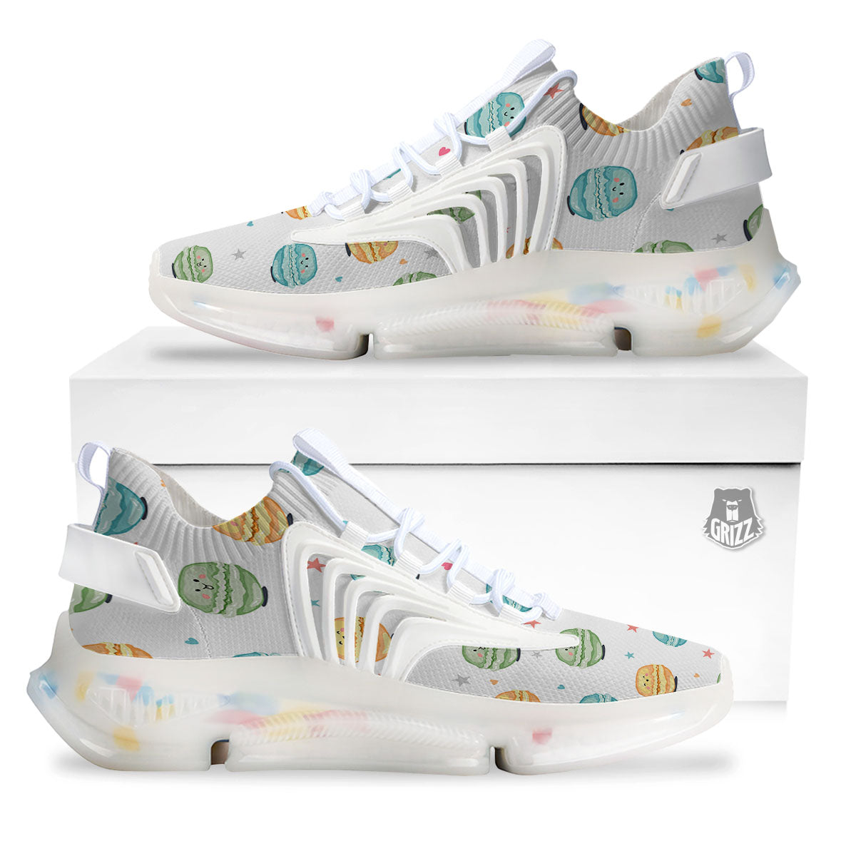 Happy Macarons Print Pattern White Gym Shoes-grizzshop